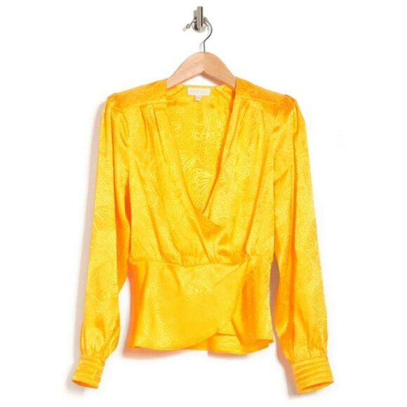 💕RONNY KOBO💕 Lorie Satin Long Sleeve Blouse ~ Yellow Small S NWT - Picture 3 of 13